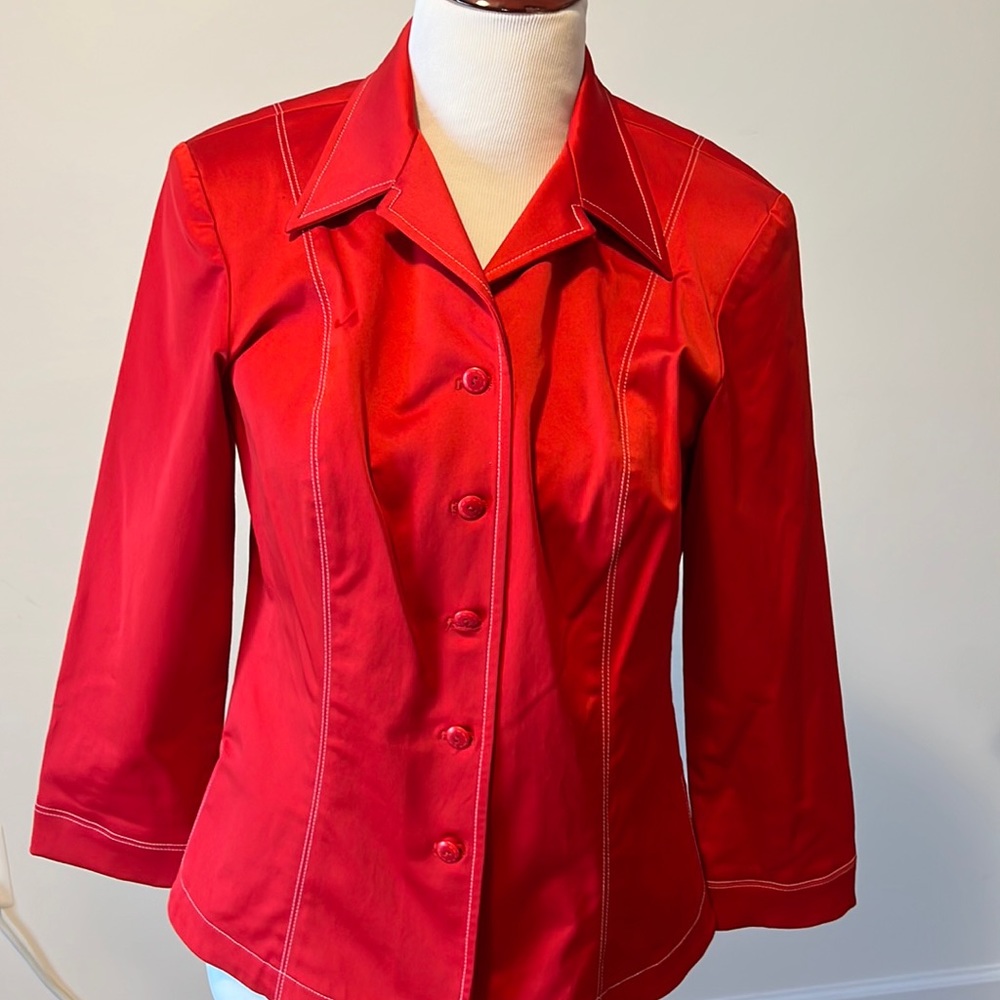 Like New vintage Juliana Collezione Red Satin-like Jacket or Blouse - Size 8